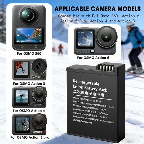 2- Pack DJI Osmo Action Extreme Battery | 1950 mAh Compatible for DJI OSMO Action 6, Action 5 Pro, Action 4, Action 3, OSMO 360 Cameras in Kuwait