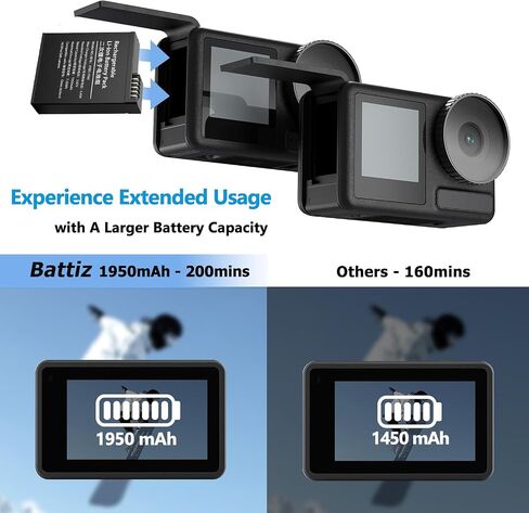 2- Pack DJI Osmo Action Extreme Battery | 1950 mAh Compatible for DJI OSMO Action 6, Action 5 Pro, Action 4, Action 3, OSMO 360 Cameras in Kuwait