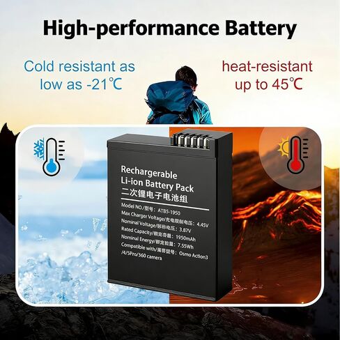 2- Pack DJI Osmo Action Extreme Battery | 1950 mAh Compatible for DJI OSMO Action 6, Action 5 Pro, Action 4, Action 3, OSMO 360 Cameras in Kuwait