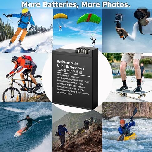2- Pack DJI Osmo Action Extreme Battery | 1950 mAh Compatible for DJI OSMO Action 6, Action 5 Pro, Action 4, Action 3, OSMO 360 Cameras in Kuwait