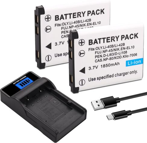 Li-40B Li-42B NP-45 NP-45A NP-45S EN-EL10 D-Li63 Li108 NP-80 KLIC-7006 Battery and Charger for Nikon Coolpix S4000 S210 S220 S230 S570 FinePix XP50 XP60 XP70 XP80 XP90 T350 T360 T400 INSTAX Mini 90 in Kuwait
