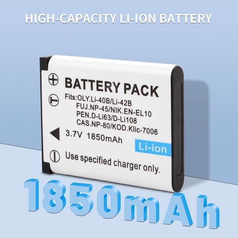 Li-40B Li-42B NP-45 NP-45A NP-45S EN-EL10 D-Li63 Li108 NP-80 KLIC-7006 Battery and Charger for Nikon Coolpix S4000 S210 S220 S230 S570 FinePix XP50 XP60 XP70 XP80 XP90 T350 T360 T400 INSTAX Mini 90 in Kuwait