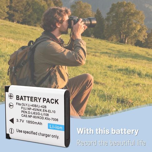 Li-40B Li-42B NP-45 NP-45A NP-45S EN-EL10 D-Li63 Li108 NP-80 KLIC-7006 Battery and Charger for Nikon Coolpix S4000 S210 S220 S230 S570 FinePix XP50 XP60 XP70 XP80 XP90 T350 T360 T400 INSTAX Mini 90 in Kuwait