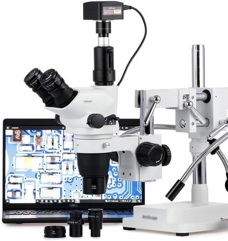 2X-225X Trinocular Boom Stand Stereo Zoom Microscope with 9MP 2.0 Camera and 50W Led Fiber Optic in Kuwait