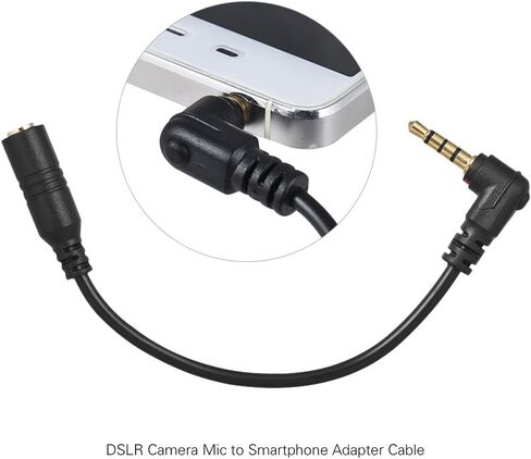 Andoer 3.5mm 3 Pole TRS Female to 4 Pole TRRS Male 90 Degree Right Angle Microphone Adapter Cable Audio Stereo Mic Converter for Smartphone in Kuwait