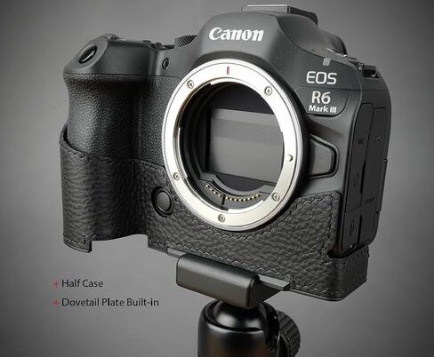 LIM'S Genuine Leather Camera Half Case & Dovetail Plate for Canon EOS R6 Mark III Case R6 III Cover [All Black] in Kuwait