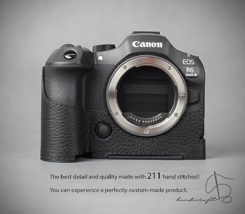 LIM'S Genuine Leather Camera Half Case & Dovetail Plate for Canon EOS R6 Mark III Case R6 III Cover [All Black] in Kuwait