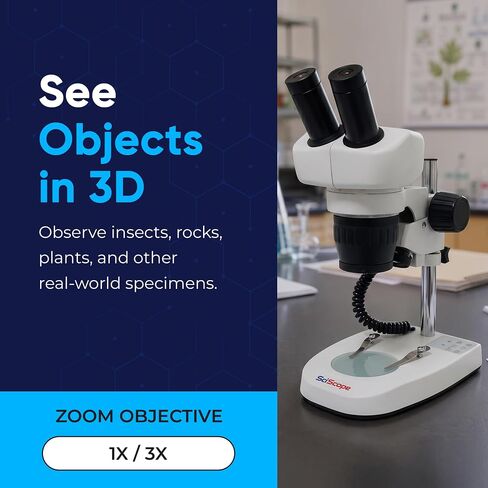 SciScope ES1 Elementary School Stereo Microscope, Binocular Microscope with 20X Magnification, WF10X Eyepieces, 2X Objective, Natural Light, 70mm Working Distance for Kids STEM Learning in Kuwait