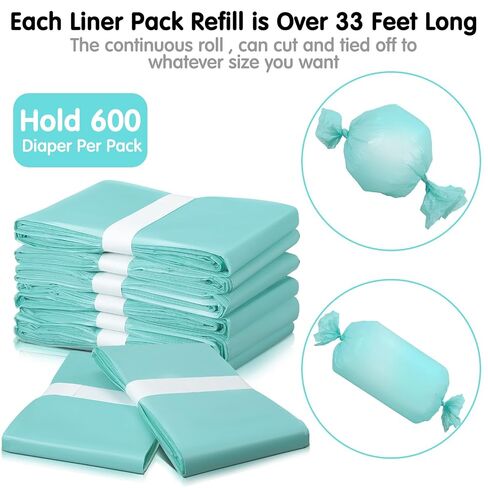 Yeaqee 12 Pack Diaper Disposal Liner Refills Compatible with Janibell Akord 280 Dekor Plus Diaper Pails Extra Thick Pail Refill Liners Adult Scented Odor Resistant Liners Holds up to 7200(Green) in Kuwait