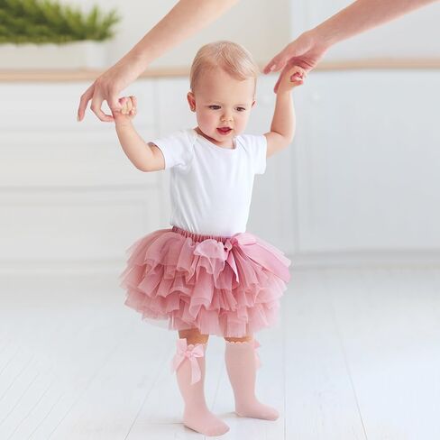 6/8 Pairs Baby Girl Knee High Socks with Bow 0-12 Months | Ruffles Toddler Soft Cotton Long Tube Stockings in Kuwait