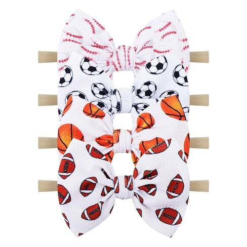 YanJie Baby Girls Hairband - Set of 4 pcs Football, Basketball, Soccer, Rugby Nylon Baby Headbands for 0-6 Months Newborn Infant Toddler - 4 Count Pack in Kuwait