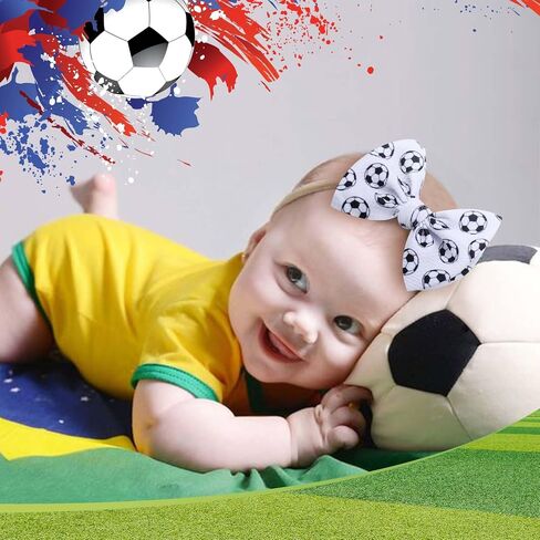YanJie Baby Girls Hairband - Set of 4 pcs Football, Basketball, Soccer, Rugby Nylon Baby Headbands for 0-6 Months Newborn Infant Toddler - 4 Count Pack in Kuwait
