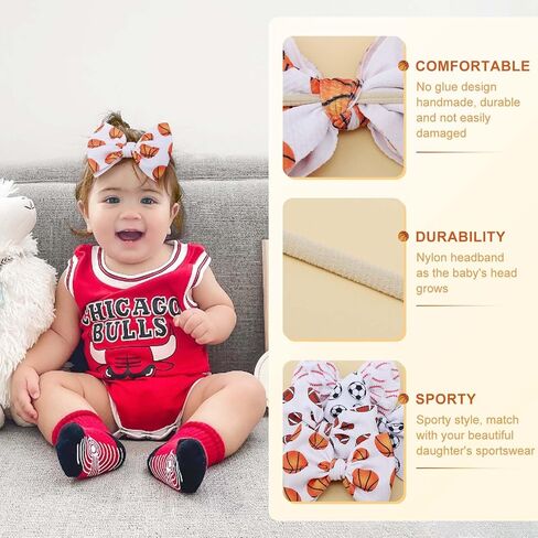YanJie Baby Girls Hairband - Set of 4 pcs Football, Basketball, Soccer, Rugby Nylon Baby Headbands for 0-6 Months Newborn Infant Toddler - 4 Count Pack in Kuwait