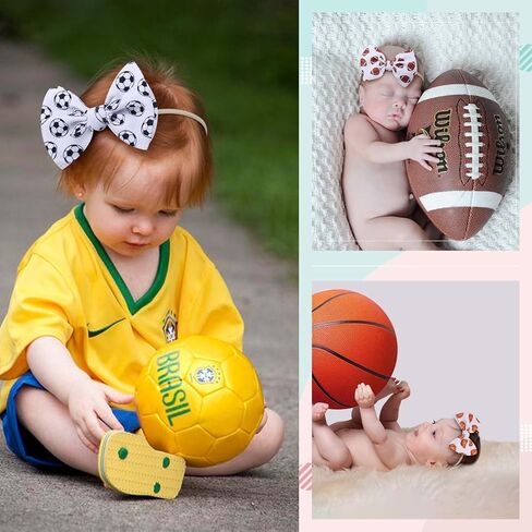 YanJie Baby Girls Hairband - Set of 4 pcs Football, Basketball, Soccer, Rugby Nylon Baby Headbands for 0-6 Months Newborn Infant Toddler - 4 Count Pack in Kuwait