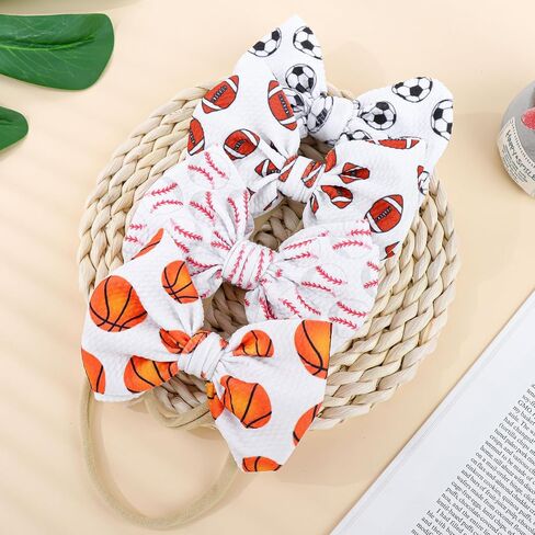 YanJie Baby Girls Hairband - Set of 4 pcs Football, Basketball, Soccer, Rugby Nylon Baby Headbands for 0-6 Months Newborn Infant Toddler - 4 Count Pack in Kuwait