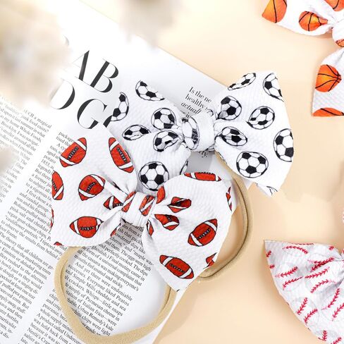 YanJie Baby Girls Hairband - Set of 4 pcs Football, Basketball, Soccer, Rugby Nylon Baby Headbands for 0-6 Months Newborn Infant Toddler - 4 Count Pack in Kuwait