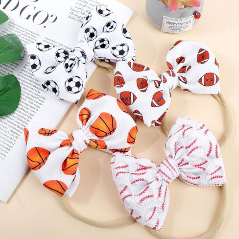 YanJie Baby Girls Hairband - Set of 4 pcs Football, Basketball, Soccer, Rugby Nylon Baby Headbands for 0-6 Months Newborn Infant Toddler - 4 Count Pack in Kuwait