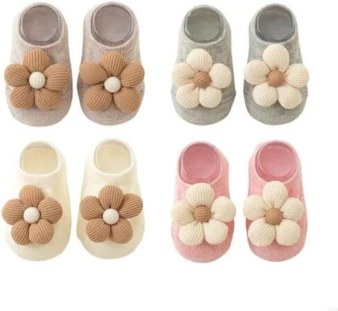 4 pairs Baby Girls Socks Flower Sock Non-Slip Grips for Babies Toddler Princess Low Cut Ankle Socks for Newborns Spring Autumn Breathable Thin Kid in Kuwait