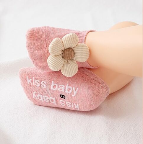 4 pairs Baby Girls Socks Flower Sock Non-Slip Grips for Babies Toddler Princess Low Cut Ankle Socks for Newborns Spring Autumn Breathable Thin Kid in Kuwait