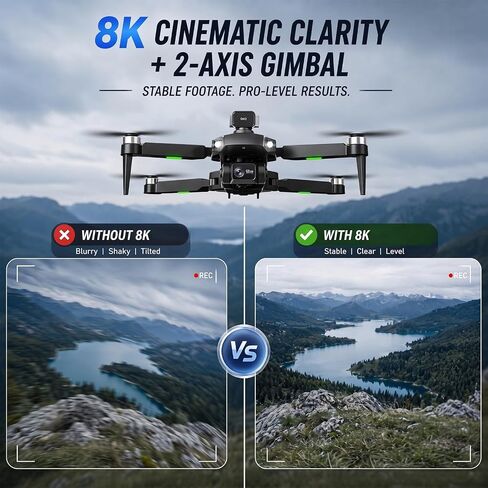 8K Drone with Camera for Adults, Obstacle Avoidance Drone with HD Screen Controller, Under 249g Foldable GPS Quadcopter, 45 Min Flight Dual Batteries, 1200m Range, Follow Me One Key Return for Beginners in Kuwait