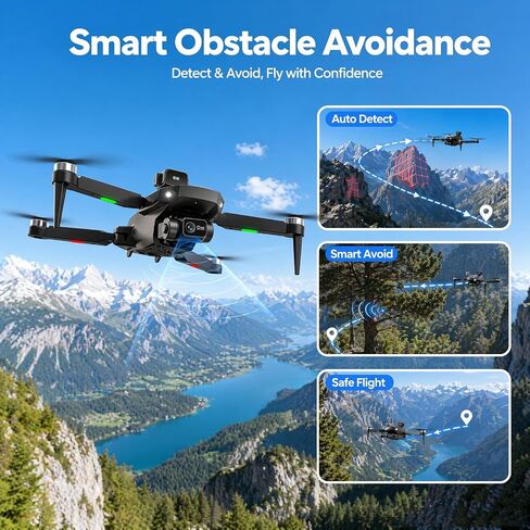 8K Drone with Camera for Adults, Obstacle Avoidance Drone with HD Screen Controller, Under 249g Foldable GPS Quadcopter, 45 Min Flight Dual Batteries, 1200m Range, Follow Me One Key Return for Beginners in Kuwait