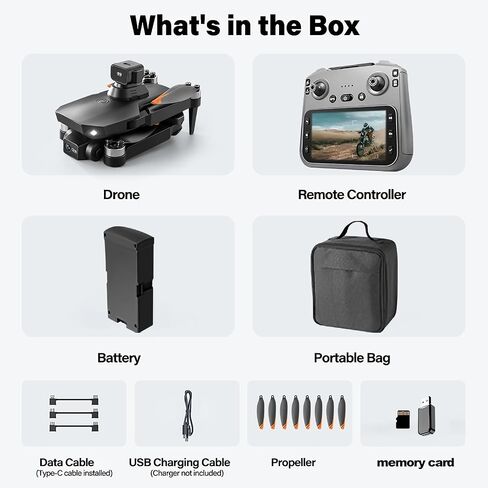 8K Drone with Camera for Adults, Obstacle Avoidance Drone with HD Screen Controller, Under 249g Foldable GPS Quadcopter, 45 Min Flight Dual Batteries, 1200m Range, Follow Me One Key Return for Beginners in Kuwait