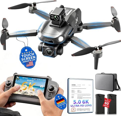 3.0 Upgraded GPS Drone with canera EIS 6K for Adults【5 Inch Full Touchscreen Controller】【 60 Min Long Flight Time】2 Batteries,10KM Video Transmission,Smart Auto Return,Under 249g in Kuwait