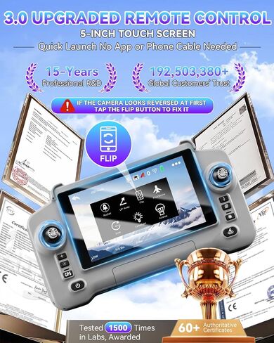 3.0 Upgraded GPS Drone with canera EIS 6K for Adults【5 Inch Full Touchscreen Controller】【 60 Min Long Flight Time】2 Batteries,10KM Video Transmission,Smart Auto Return,Under 249g in Kuwait