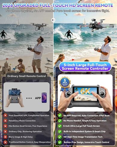 3.0 Upgraded GPS Drone with canera EIS 6K for Adults【5 Inch Full Touchscreen Controller】【 60 Min Long Flight Time】2 Batteries,10KM Video Transmission,Smart Auto Return,Under 249g in Kuwait