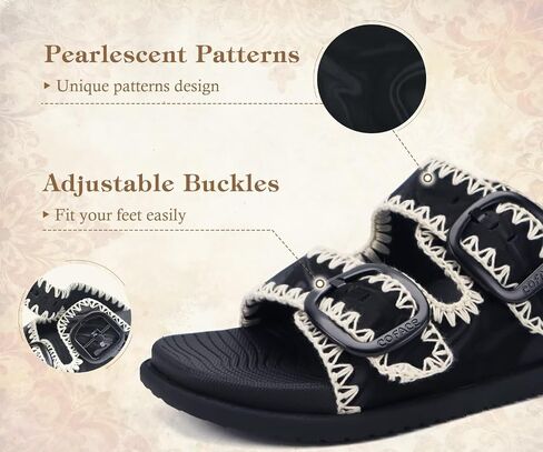 COFACE Women's Stiched Trendy Summer Sandals Cloud Soft Cushioned Beach Slides Pattened Upper Double Adjustable Strap Big Buckle Open Toe Slip On Trending Flat Sandals for Vacations Outfit Size 6-12 in Kuwait
