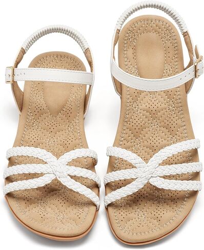 Ecetana Womens Sandals Dressy Flats: Comfortable Summer Woman Shoes | Braided Strappy Flat Sandals with Adjustable Ankle Strap & Cushioned Footbed for Daily Casual Walking Vacation in Kuwait