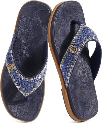 ONCAI Women's Flat Bedazzled Flip Flops with Sparkling Rhinestone Studded Summer Beach Pool Walking Sandals with Outdoor Rubber Sole US Size 6-12 in Kuwait