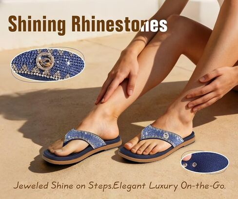 ONCAI Women's Flat Bedazzled Flip Flops with Sparkling Rhinestone Studded Summer Beach Pool Walking Sandals with Outdoor Rubber Sole US Size 6-12 in Kuwait