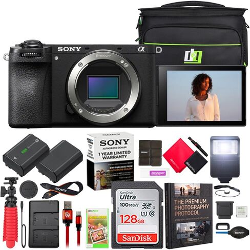 Sony a6700 Alpha APS-C Mirrorless 26MP 4K Interchangeable Lens Camera Body ILCE-6700 | Official Sony USA Partner Model | Bundle w/Camera Bag + 128GB Card + Flash + Battery + Charger + Photography Pro in Saudi Arabia