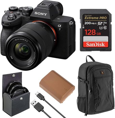 Sony Alpha a7 IV 33MP 4K Mirrorless Camera with FE 28-70mm OSS II Lens, SanDisk Extreme PRO 128GB SDXC Card, Backpack, Extra NP-FZ100 Battery, 55mm UV | CPL | ND Filter Kit, 1 Year Warranty in Kuwait
