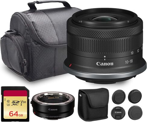 Canon RF-S 10-18mm f/4.5-6.3 IS STM Lens | Ultra-Wide APS-C Zoom with Image Stabilization, Smooth STM AF & Compact Design | For Vlogging, Travel & Landscape Photos (6262C002) + Adapter EF-EOS R + More in Kuwait