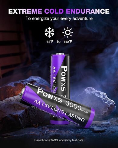 POWXS Rechargeable Lithium AA Batteries with USB-C Charger, 8-Pack 3500mWh, 2000 Cycles Fast Charging Station for Blink Cameras, Game Controllers & High-Drain Devices, Compatible with AA/AAA in Kuwait