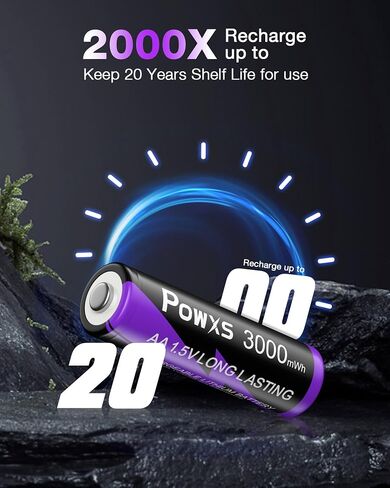 POWXS Rechargeable Lithium AA Batteries with USB-C Charger, 8-Pack 3500mWh, 2000 Cycles Fast Charging Station for Blink Cameras, Game Controllers & High-Drain Devices, Compatible with AA/AAA in Kuwait
