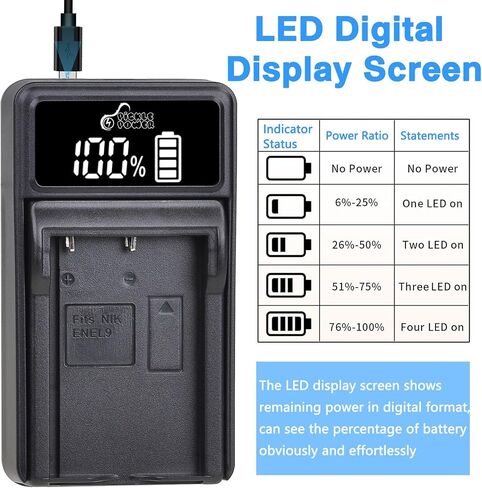 Pickle Power EN-EL9 EN EL9a Battery 2-Pack and LED USB Charger for Nikon D40, D40x, D60, D3000, D5000 Digital SLR Cameras in Kuwait