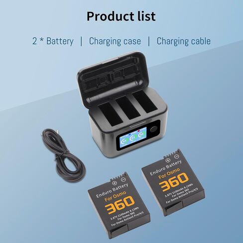 2-Pack Osmo 360 Battery, 3-Channel 27W Charger for DJI Action 6/5 Pro/4/3 | Fast Bi-Directional Charger Hub, Compatible for DJI Osmo Action 5 Pro, Action 4, Action 3 and USB-C Cable 2100mAh in Kuwait