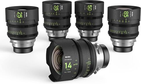 NiSi Athena Prime 5-Lens Kit, ARRI PL Mount | 14mm T2.4, 25mm/35mm/50mm/85mm T1.9, Full Frame Cinema Lenses, Rear Filter Expansion, Hard Case & Filters Included in Kuwait