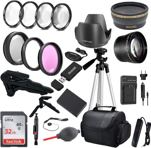 Commander Optics Premium DSLR Camera Accessory Bundle with 58MM Filters, Lenses, 32GB Sandisk SD Card and more for Canon Rebel T6, T7, T3, T5, T100, 2000D and EOS 4000D 58MM Lens Kit LP-E10 Battery in Kuwait