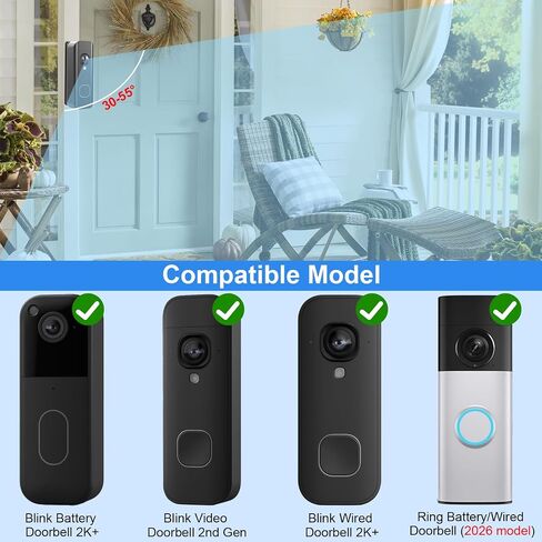 Adjustable 30-55° Doorbell Angle Mount for Blink Newest 2026 Battery & Wired Doorbell 2K+, Wedge Kit Corner Mounting Bracket Holder Accessories for House, Enhanced Protection Mount in Kuwait
