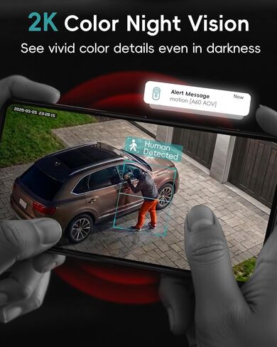 ZUMIMALL 24/7 Recording Solar Security Cameras Wireless Outdoor, 2 Packs | 2.4GHz WiFi, 9W Solar Panel, 2K Color Night Vision, 360° Auto Tracking, AOV Tech, Free AI Human/Vehicle Detection in Kuwait
