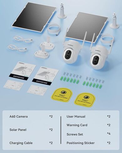 ZUMIMALL 24/7 Recording Solar Security Cameras Wireless Outdoor, 2 Packs | 2.4GHz WiFi, 9W Solar Panel, 2K Color Night Vision, 360° Auto Tracking, AOV Tech, Free AI Human/Vehicle Detection in Kuwait