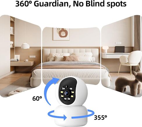 Hawkray 360° 2K 3MP Security Camera Indoor,2.4/5GHz WiFi Smart Motion Alert with AI & 911 Connect,Color Night Vision,355° Pan 60° Tilt,Two-Way Talk in Kuwait
