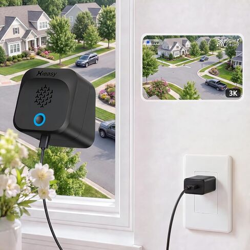5MP 3K Window Camera with Angle Mount System for 1st 2nd Floor, No Drill WiFi Home Security Camera, 2.4G & 5GHz WiFi, Full Color Night Vision, AI Human Vehicle Detection, 24/7 Recording in Kuwait