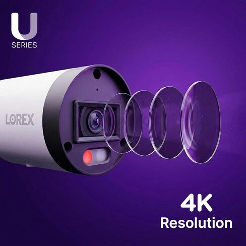 Lorex Connect (New App) | U3 4K IP Add-On PoE Bullet Camera to U-Series NVR | White | Cables Not Included | AI Detections | Color Night Vision | Deterrence Lights & Siren | Listen-In Audio | IP67 Rating in Kuwait