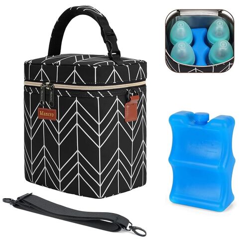 Mancro Breastmilk Cooler Bag with Ice Pack,Insulated Baby Bottle Cooler Bag | Breast Milk Cooler Travel Bag Fits 4 Baby Bottles Up to 9 Ounce, Bottle Bag for Daycare & Work with Shoulder Strap, Black in Kuwait