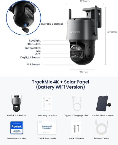 REOLINK TrackMix 4K Dual-Lens PTZ Solar Security Cameras Wireless Outdoor | Auto Tracking, Color Night Vision, 360° Pan Tilt, 8X Hybrid Zoom, Smart AI Detection, No Subscriptions, Home Hub Compatible in Kuwait